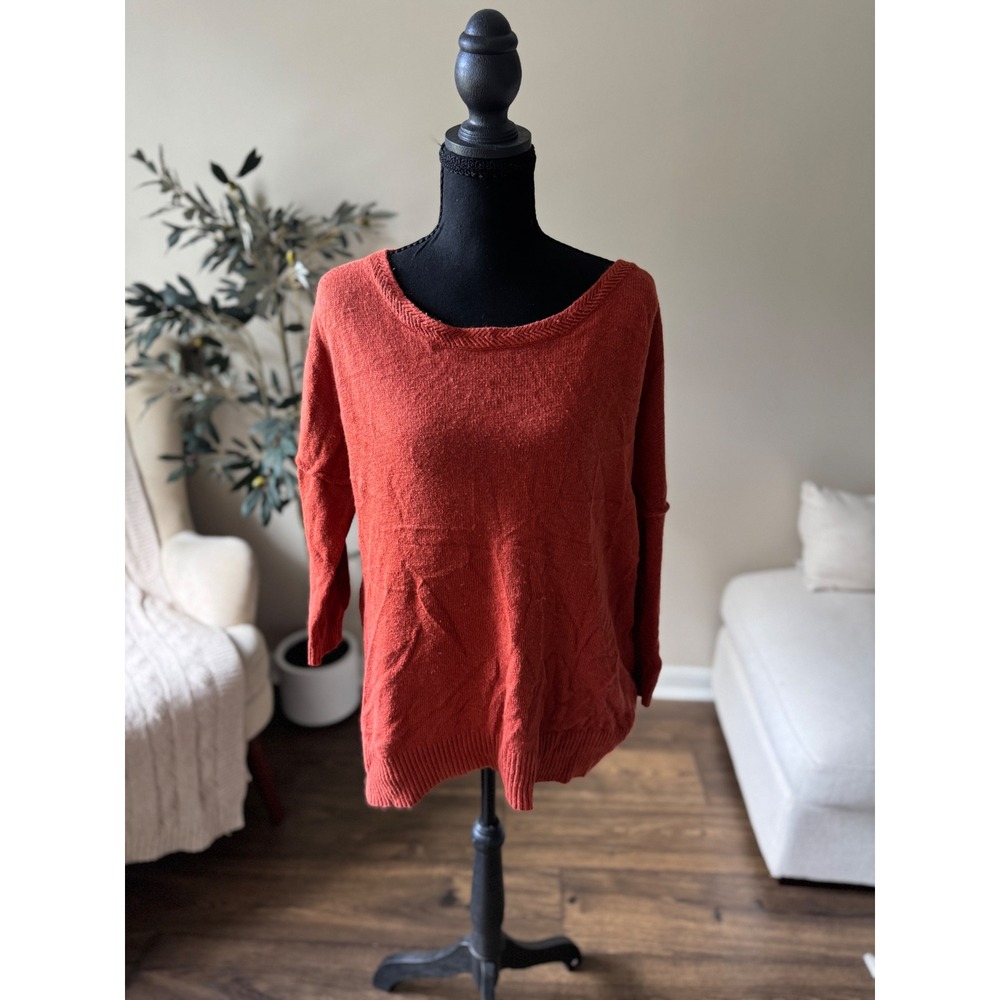 HM LOGG Burnt Orange Rust Knit Scoop Neck Sweater Small Slouchy Drop Shoulder
